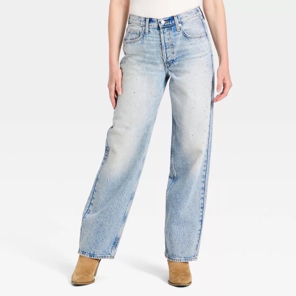 Universal Thread Lyocell Cotton Light Wash Studded 90s Baggy Jeans Womens 12